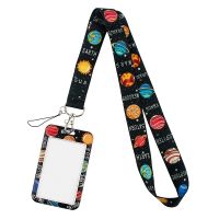 【CW】♂۞☑  Credential New Planets Astronomy Lovers Lanyard Credit ID Badge Rings Bank Card Cover Keychain