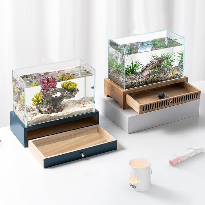 ตู้ปลาตั้งโต๊ะ-desktop-fish-tank-ตู้เลี้ยงปลาขนาดเล็ก-ดีไซน์เฟอร์นิเจอร์-มีลิ้นชักเก็บของของในตัว-ยี่ห้อ-nepall