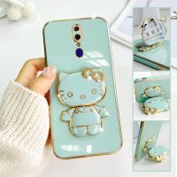 For Oppo F11 Mobile Phone Case Fashion Temperament Plating TPU Advanced Rotary Stand Makeup Mirror Hello Kitty Folding Mirror Stand Net Red New Couple Gift Soft Touch Anti slip Anti fall Protective Case