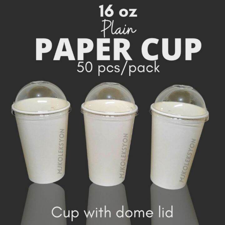 50pcs Paper Cup Plain 16oz with Dome Lid Flat Lid Lazada PH