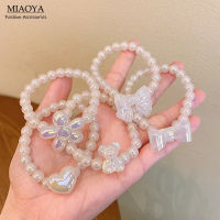 MIAOYA Fashion Jewelry Shop สร้อยข้อมือมุกหรูหราสำหรับสุภาพสตรีดอกไม้/หมี/โบว์อุปกรณ์อะคริลิสำหรับนักเรียน INS Hot Item