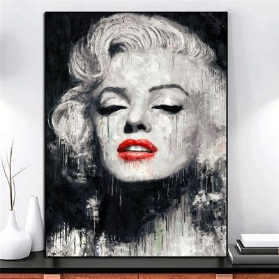 Chic Marilyn Monroe Canvas Wall Art-โปสเตอร์ตกแต่งบ้านสีดำสีขาวและสีแดงสำหรับผู้หญิง-ภาพยนตร์แฟชั่น Star Print