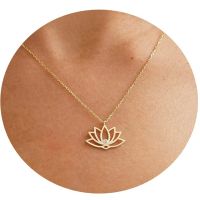 ❒▪ Exquisite Luxury 18K Gold Plated Never Faded Lotus Flower Pendant Necklace Clavicle Chain For Women Birthdays Gift