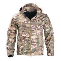 Military Jacket Men Airsoft Hunting Clothes Camo Thick Fleece Tactical Jacket Hooded Camping Mens Clothing Windproof Army Coats