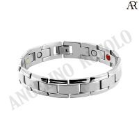 ANGELINO RUFOLO Healthy Magnetic Bracelet ดีไซน์ Curb Chain สร้อยข้อมือแม่เหล็ก Stainless Steel 316L(สแตนเลส) สีเงิน