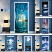 สติ๊กเกอร์ติดประตูทะเลสีฟ้า PVC Waterproof Immersive Relaxation Wallpaper Self-Adhesive Bedroom Living Room Door Stickers