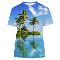 2023 3D Palm Tree Printed T-shirty Hawaiian Beach Seascape Casual Funny Graphic T Shirts Men Y2K Youthful Vitality Streetwear Boys