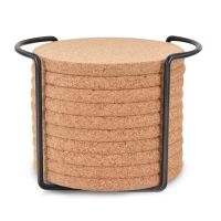 Round Cork Coasters for Drinks,with Metal Holder Storage Caddy,Reusable Saucers for Cold Drinks Wine Glasses Cup