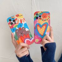 ☢ Graffiti Love Heart Bear phone Case For funda iphone 12Pro 11 X XR XS Max 13 Pro Max 7 8 Plus SE2020 Soft IMD silicon Back Cover