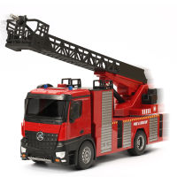 รถดับเพลิงบังคับ รถฉีดน้ำ ฉีดน้ำได้ มีไฟ มีเสียง สมจริง RC Fire Truck Extensible Ladder Car ขนาด 1/14