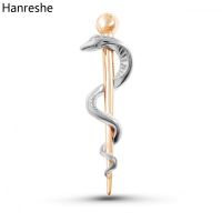 Hanreshe Medical Caduceus Newest Brooch Silver Plated Snake Stick Fashion Lapel Pins Badge Jewelry for Doctor Nurse Gifts