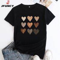 Jfunny 2023เสื้อยืดแขนสั้นสำหรับสตรีเสื้อยืดผ้าฝ้ายสำหรับผู้หญิงเสื้อยืดแฟชั่นเมลานินพิมพ์ลายหัวใจเสื้อผ้าสตรีฤดูร้อน