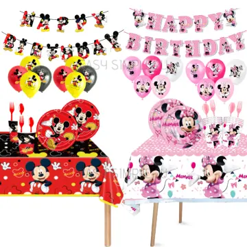 Minnie Mouse theme party birthday decoration banner plates cover cups