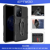 EPTWOO สำหรับ Xiaomi Poco X5 X3 NFC X3 PRO X3 GT M3 M3 PRO F3 Mi 11T 10T 10T PRO 11 Note 10 Lite เคสโทรศัพท์กันกระแทก Kickstand ทนทานปลอกแม่เหล็กฝาหลังพร้อมคลิปหมุน JJBJ-01