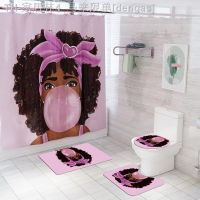 【CW】✈☢☢  Pink African with A Headband Printed Fabric Shower Curtain Curtains Non-Slip Rugs Toilet