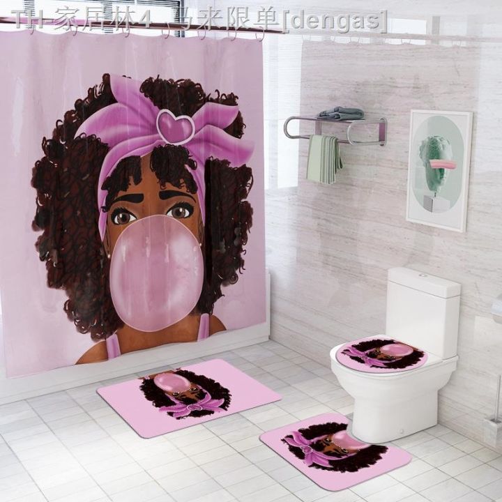 cw-pink-african-with-a-headband-printed-fabric-shower-curtain-curtains-non-slip-rugs-toilet