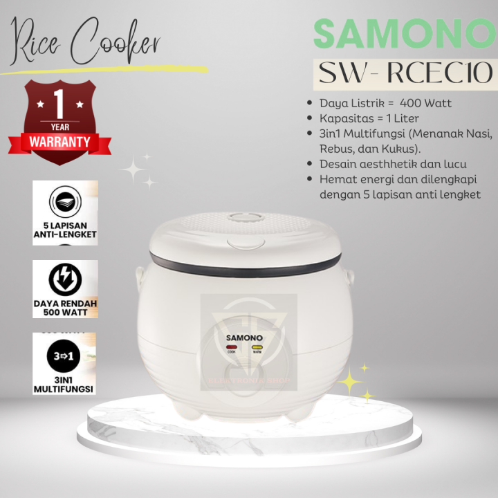 Rice Cooker 1 Liter Samono SWRCEC10 Low Watt Anti Lengket Lazada