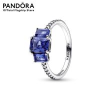 Pandora Sterling silver ring with princess blue crystal and clear cubic zirconia เครื่องประดับ แหวน แหวนเงิน สีเงิน แหวนสีเงิน แหวนแพนดอร่า แพนดอร่า