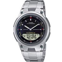 Casio แบตเตอรี่ 10 ปี สองระบบเข็มดิจิตอล นาฬิกาข้อมือผู้ชาย สายสแตนเลส รุ่น AW-80D