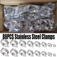 ☌✵♈ 80pcs Adjustable Stainless Steel Screw Band Hose Clamps Car Fuel Hose Clamps Pipe Clamp Worm Gear Clip Hose Clamp Fixed Tools