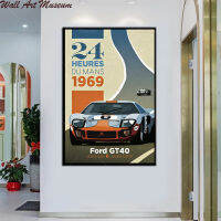 24 Uur Van Le Mans 1969 Ford Gt 40หน่อมแน้มพิมพ์การตกแต่งบ้านนอร์ดิกศิลปะภาพห้องนั่งเล่นไร้กรอบ1ชิ้นมีกรอบด้านในหรือไร้กรอบ (การปรับแต่งมีผ้าใบวาดภาพและกรอบ)