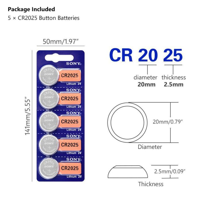 5ชิ้น-sony-cr2025-3โวลต์ปุ่มเซลล์เหรียญแบตเตอรี่ลิเธียม-cr-2025-dl2025-br2025สำหรับนาฬิการะยะไกล-cont