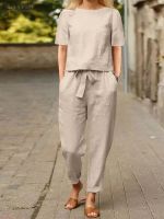 【DT】hot！ 2PCS Tracksuit ZANZEA Short Sleeve Blouse Harem Pants Sets Piece Loose Outifit Matching