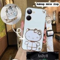 AnDyH Long Lanyard Casing For REALME C55 REALME C55 NFC 5G 2023 phone case Hello Kitty Makeup Mirror Stand