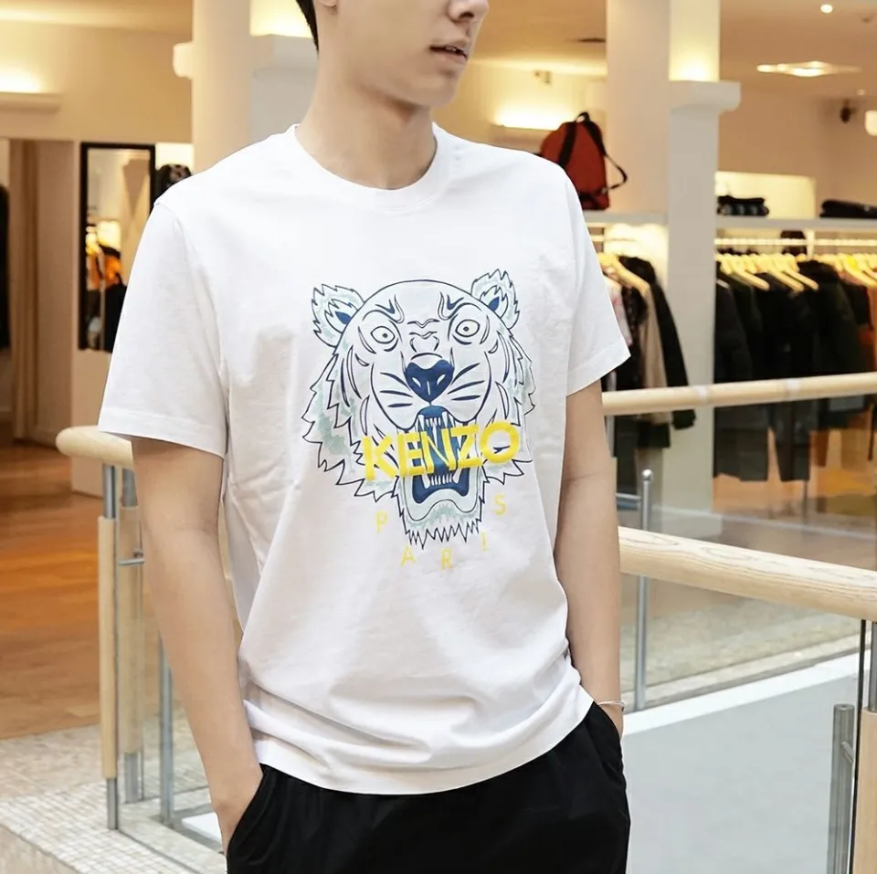 KENZO Tiger-Print T-Shirt in White for Men