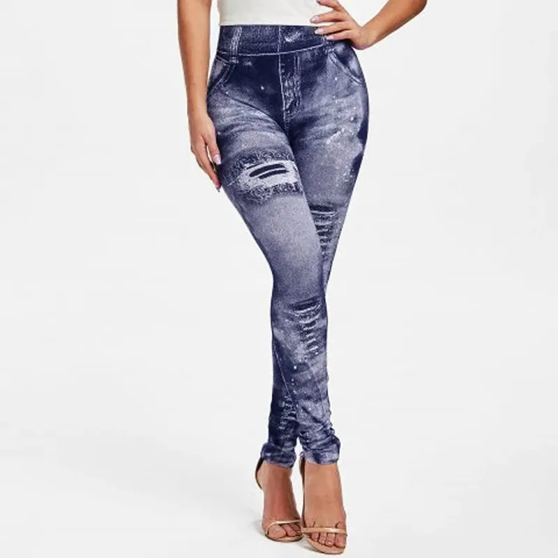 Women's Imitation Jeans Yoga Pants Stretchable Slim Fitness