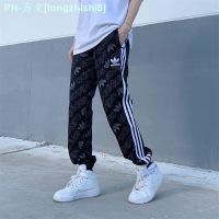 ☽ Adidas Trousers Mens Summer Clover Embroidery Full Print Trendy Fashion Pants Loose Large Size Sports Casual Thin Trousers