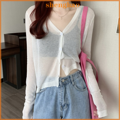 shenghao เสื้อถักโครเชต์แขนยาวสำหรับผู้หญิงเสื้อถักหลังเซ็กซี่ฤดูร้อน