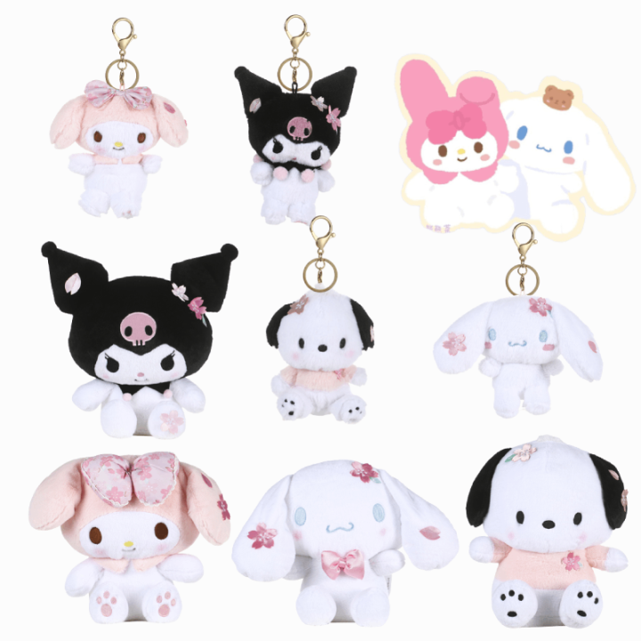 kuromi-melody-stuffed-sanrio-plush-toy-doll-keychain-sakura-design-bow-series