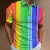 Rainbow Printed Polo Shirt Gay Shirts Oversized Tops Striped Streetwear MenS Clothing Party Polo Shirt Casual Tees Blouse 6xl