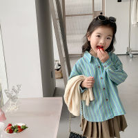 2022 Spring Kids colorful striped long-sleeved shirts Girls cotton fashion turn-down collar shirt