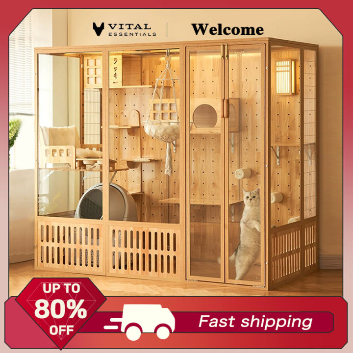 Cat cage solid wood oversized luxury cat cage cat house three-layer ...