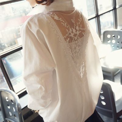 Blouse Women Shirt Womens Top Sexy Backless Lace Loose Large Size White Shirt Blusas Ropa De Mujer