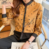 REHIN ผู้หญิงฤดูใบไม้ร่วงใหม่ออกแบบ High-End หนาซาตินแขนยาวเสื้อพิมพ์ผ้าไหมหม่อน Elegant เสื้อ