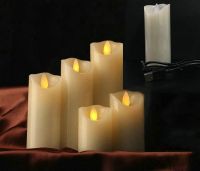 USB powered Rechargeable Led Pillar Paraffin candle Wavy edge Moving wick Wedding Xmas Party bar Church Decor 5.3CM(Dia.)-Amber
