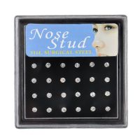 Jhd 24Pcs Rhinestone Surgical Steel Round Nose Ring Bone Stud Body Piercing Jewelry