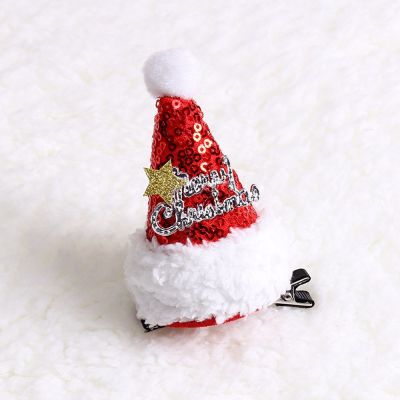 CHUI746 ตลก น่ารัก โค้งคำนับ ซานตาคลอส ผ้า ล้อแม็ก เครื่องประดับผมเด็ก กิ๊บติดผมหมวกคริสต์มาส กิ๊บติดผมคริสต์มาส หมวกสไตล์เกาหลี