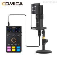 COMICA AD Caster C1-K1การ์ดเสียงอินเตอร์เฟซเครื่องเสียง USB เครื่องผสมเสียงที่มีพอร์ต3.5มม. อินพุต XLR คู่รองรับการตรวจสอบแบบเรียลไทม์การเชื่อมต่อ BT พร้อมไมโครโฟนโครงกันกระแทกฟิลเตอร์ป็อปและฐานตั้งโต๊ะสำหรับการสตรีมมิ่งพ็อดคาสท์เกมและการบันทึก