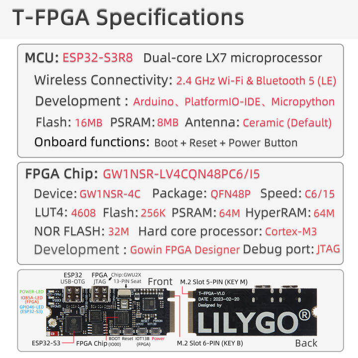 lilygo-บอร์ดพัฒนา-esp32-s3-t-fpga-สล็อต-m-2-fpga-gw1nsr-lv4cqn48pc6i5ไมโครคอนลเลอร์พลังงานต่ำโมดูลพลังงาน-wifi