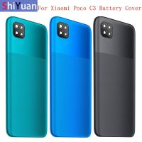 ฝาหลังปลอกหุ้มช่องหลังฝาเคสแบตเตอรี่เหมาะสำหรับ Xiaomi Poco C3ฝาหลังปิดโทรศัพท์ที่จับกล้องรูปตัวยูที่มีโลโก้