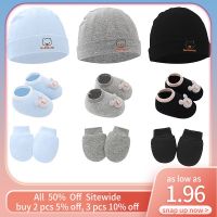 0-6 Months Newborn Hat Socks Gloves Sets Soft Cotton Autumn Winter Warm Cartoon Bear Baby Beanies Short Socks Solid Color Mitten