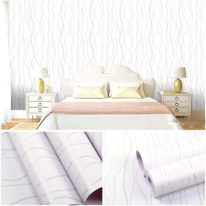 SQ wallpaper white lining wallpaper design 10 meters by 45cm for living ...