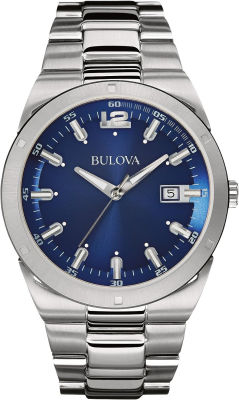 Bulova Mens Classic Stainless Steel 3-Hand Calendar Date Quartz Watch, Blue Dial Style: 96B220