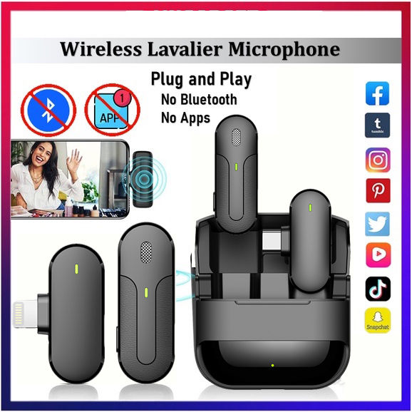 New Wireless Lavalier Microphone Portable Audio Video Recording Mini Mic  for iPhone Android Live Broadcast Gaming Phone Mic