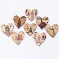 Wooden Love Heart Shape Tower Pattern Buttons 2 Holes Handmade Sewing Clothing Scrapbooking Crafts DIY 25x28mm 20pcs Haberdashery