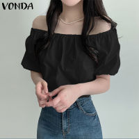 เสื้อสวมหัวคอกลมแขนพองลำลองของผู้หญิง MASHYCHIC VONDA เสื้อสีทึบสำหรับวันหยุด (ดอกไม้เกาหลี)